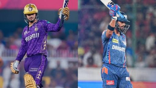 Cricketers celebrating in purple and blue uniforms